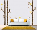 Nursery Birch Tree Wall Decals with Birds and Owl Vinyl Tree Decal